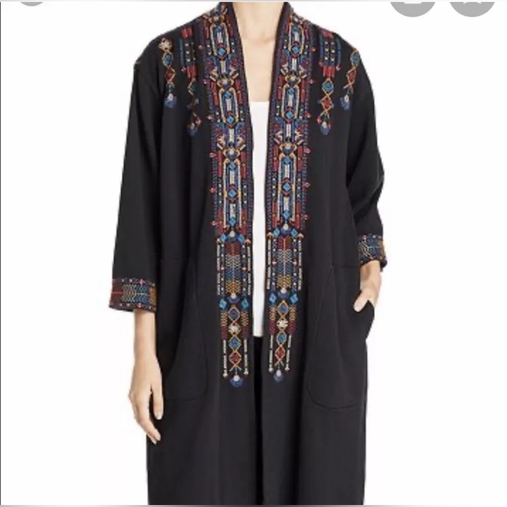 JOHNNY WAS CLEO HEAVY EMBROIDERED COAT GREY GRAY, S